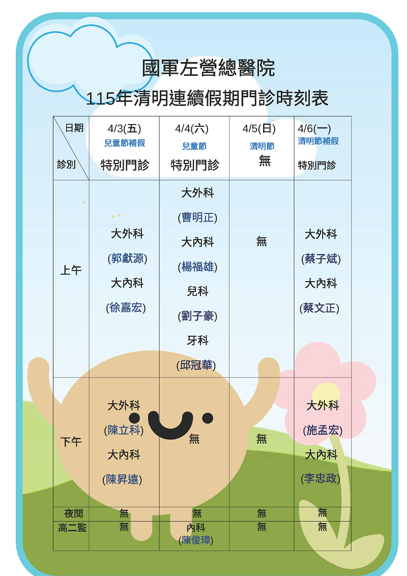 清明連續假期門診時刻表